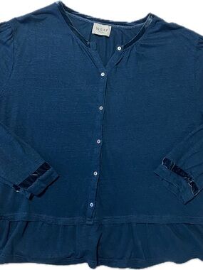 Wrap London Deep Navy Button-Front Ruffle Hem Blouse
